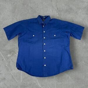 Vintage Burberrys Blue Size Large Cotton USA Short Sleeve Button Down Shirt